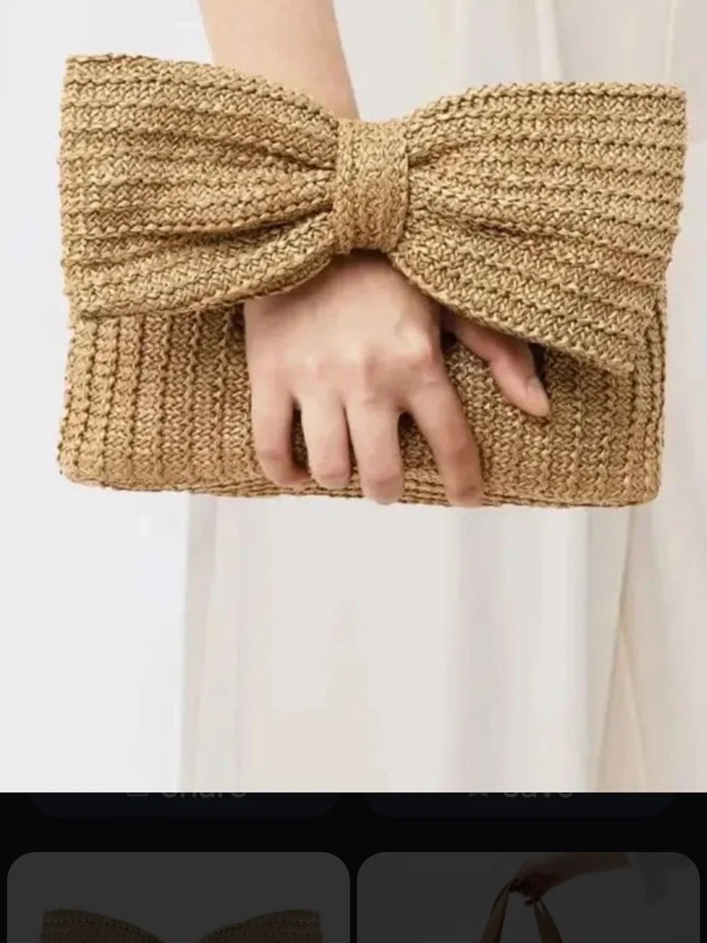 New!! Gold Flecked Woven Bow-Front Clutch Wristlet - Beige